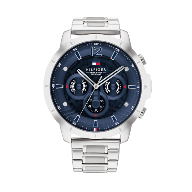 Shop Authentic Tommy Hilfiger Luca Chronograph Blue Dial Silver Steel Strap Watch For Men - 1710492 - Luxxuri