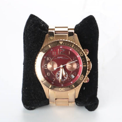  Shop Authentic Marc Jacobs Rock Chronograph Mother of Pearl Red Dial Rose Gold Steel Strap Unisex Watch - MBM3251 - Luxxuri
