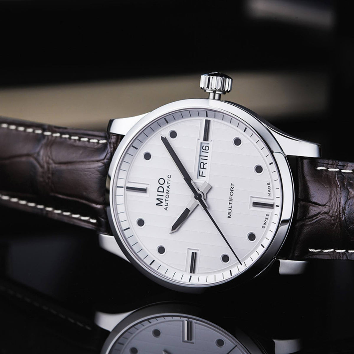  Shop Authentic Mido Multifort Automatic Silver Dial Black Leather Strap Watch For Men - M005.430.16.031.80 - Luxxuri