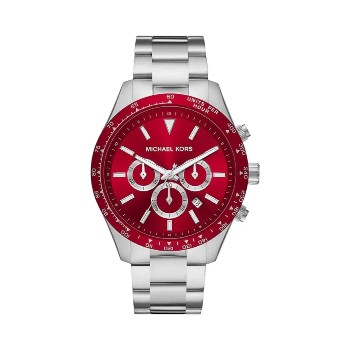  Shop Authentic Michael Kors Layton Chronograph Red Dial Silver Steel Strap Watch For Men - MK8822 - Luxxuri
