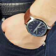  Shop Authentic Armani Exchange Hampton Chronograph Blue Dial Brown Leather Strap Watch For Men - AX2133 - Luxxuri