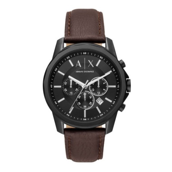  Shop Authentic Armani Exchange Outerbanks Chronograph Black Dial Brown Leather Strap Watch For Men - AX1732 - Luxxuri