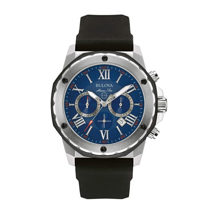  Shop Authentic Bulova Marine Star Blue Dial Black Silicone Strap Watch for Men - 98B258 - Luxxuri