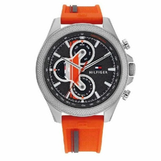  Shop Authentic Tommy Hilfiger Clark Chronograph Grey Dial Orange Rubber Strap Watch For Men - 1792084 - Luxxuri