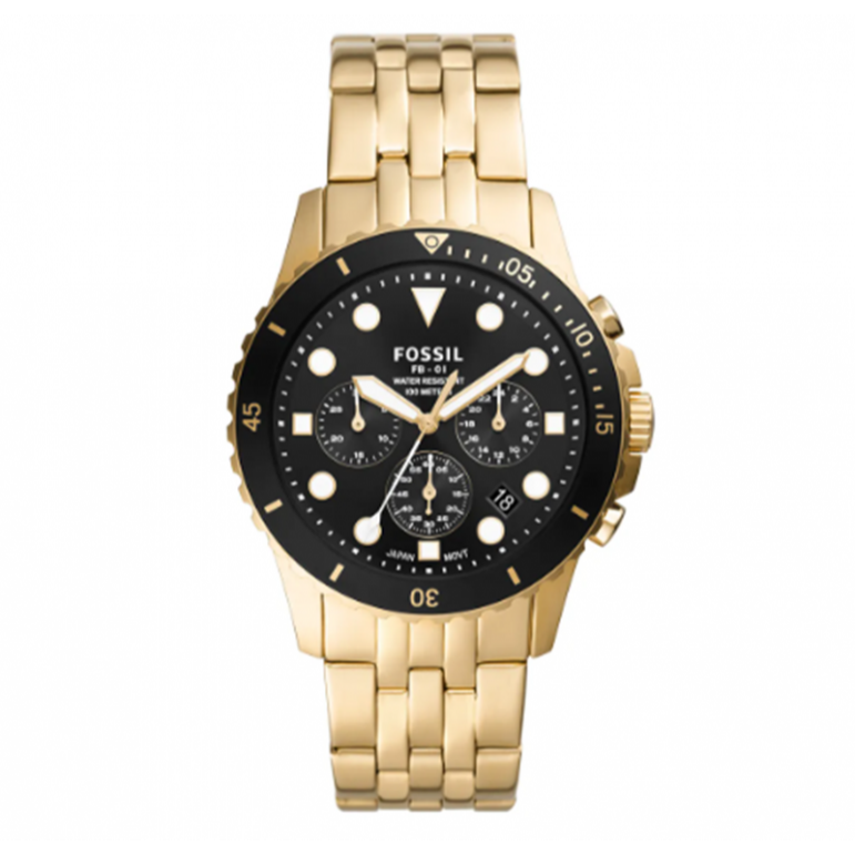  Shop Authentic Fossil FB-01 Chronograph Black Dial Gold Steel Strap Watch for Men - FS5836 - Luxxuri