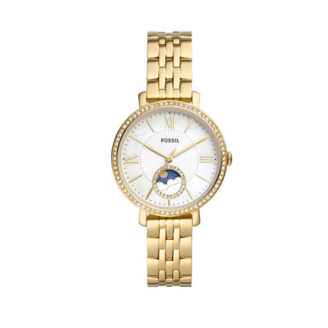  Shop Authentic Fossil Jacqueline Moonphase Mother of Pearl Dial Gold Steel Strap Watch for Women - ES5167 - Luxxuri