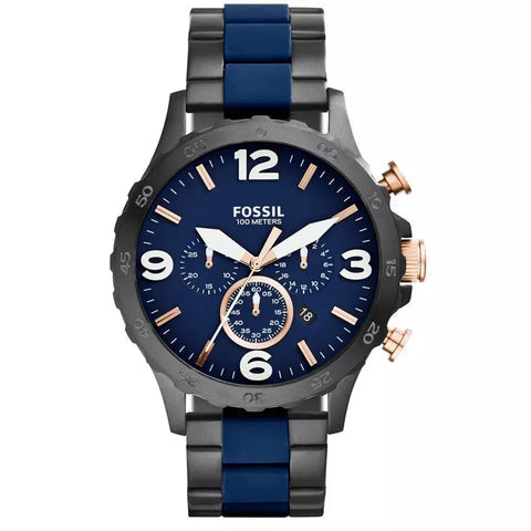  Shop Authentic Fossil Nate Chronograph Blue Dial Two Tone Steel Strap Watch for Men - JR1494 - Luxxuri