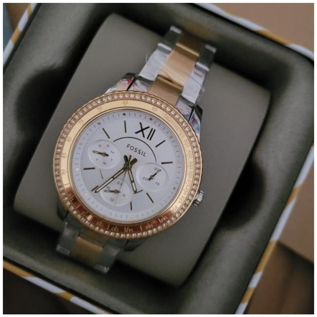  Shop Authentic Fossil Stella Sport Multifunction Silver Dial Two Tone Steel Strap Watch for Women - ES5107 - Luxxuri