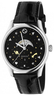  Shop Authentic Gucci G-Timeless Moonphase Black Dial Black Leather Strap Watch For Men - YA126327 - Luxxuri
