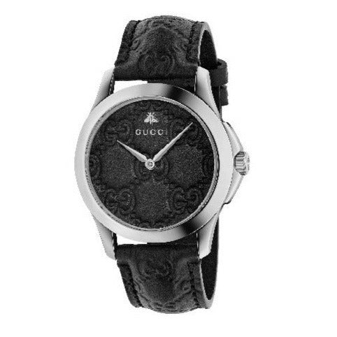  Shop Authentic Gucci G Timeless Quartz Black Dial Black Leather Strap Watch For Men - YA1264031 - Luxxuri