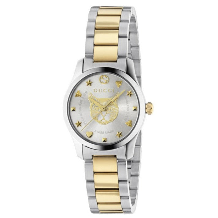  Shop Authentic Gucci G Timeless Quartz Silver Dial Two Tone Steel Strap Watch For Women - YA126596 - Luxxuri