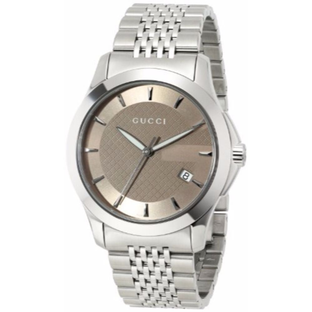  Shop Authentic Gucci G Timeless Brown Dial Silver Steel Strap Watch For Women - YA126503 - Luxxuri