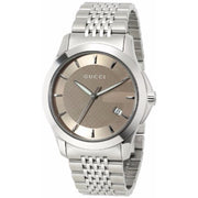  Shop Authentic Gucci G Timeless Brown Dial Silver Steel Strap Watch For Women - YA126503 - Luxxuri