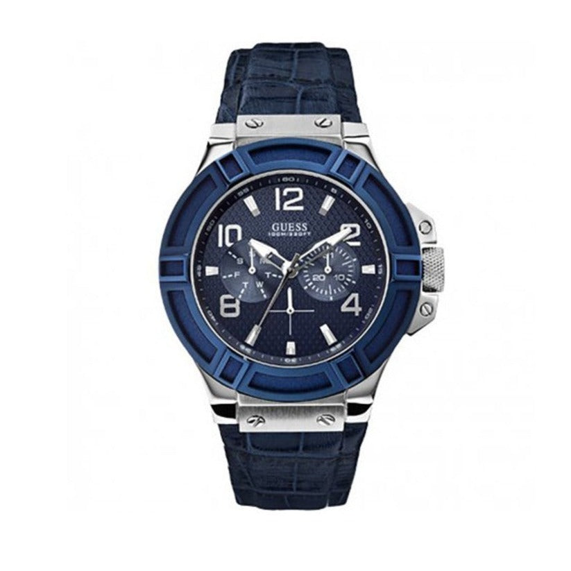  Shop Authentic Guess Rigor Multifunction Chronograph Blue Dial Blue Leather Strap Watch For Men - W0040G7 - Luxxuri