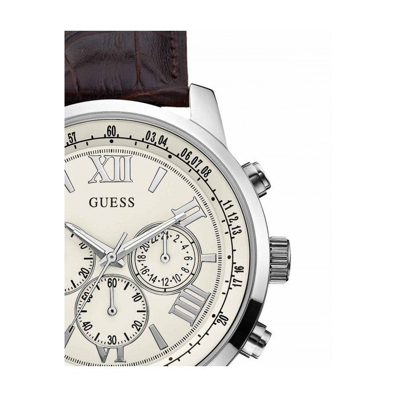  Shop Authentic Guess Horizon Chronograph White Dial Brown Leather Strap Watch For Men - W0380G2 - Luxxuri