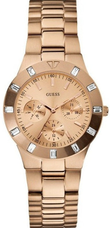  Shop Authentic Guess Glisten Multifunction Quartz Rose Gold Dial Rose Gold Steel Strap Watch For Women - W16017L1 - Luxxuri