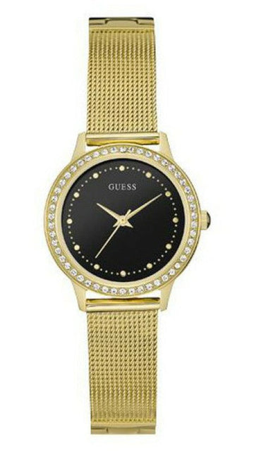  Shop Authentic Guess Chelsea Crystals Black Dial Gold Mesh Bracelet Watch For Women - W0647L8 - Luxxuri