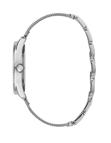  Shop Authentic Guess Tri Glitz Quartz Silver Dial Silver Mesh Bracelet Watch For Women - W1142L1 - Luxxuri