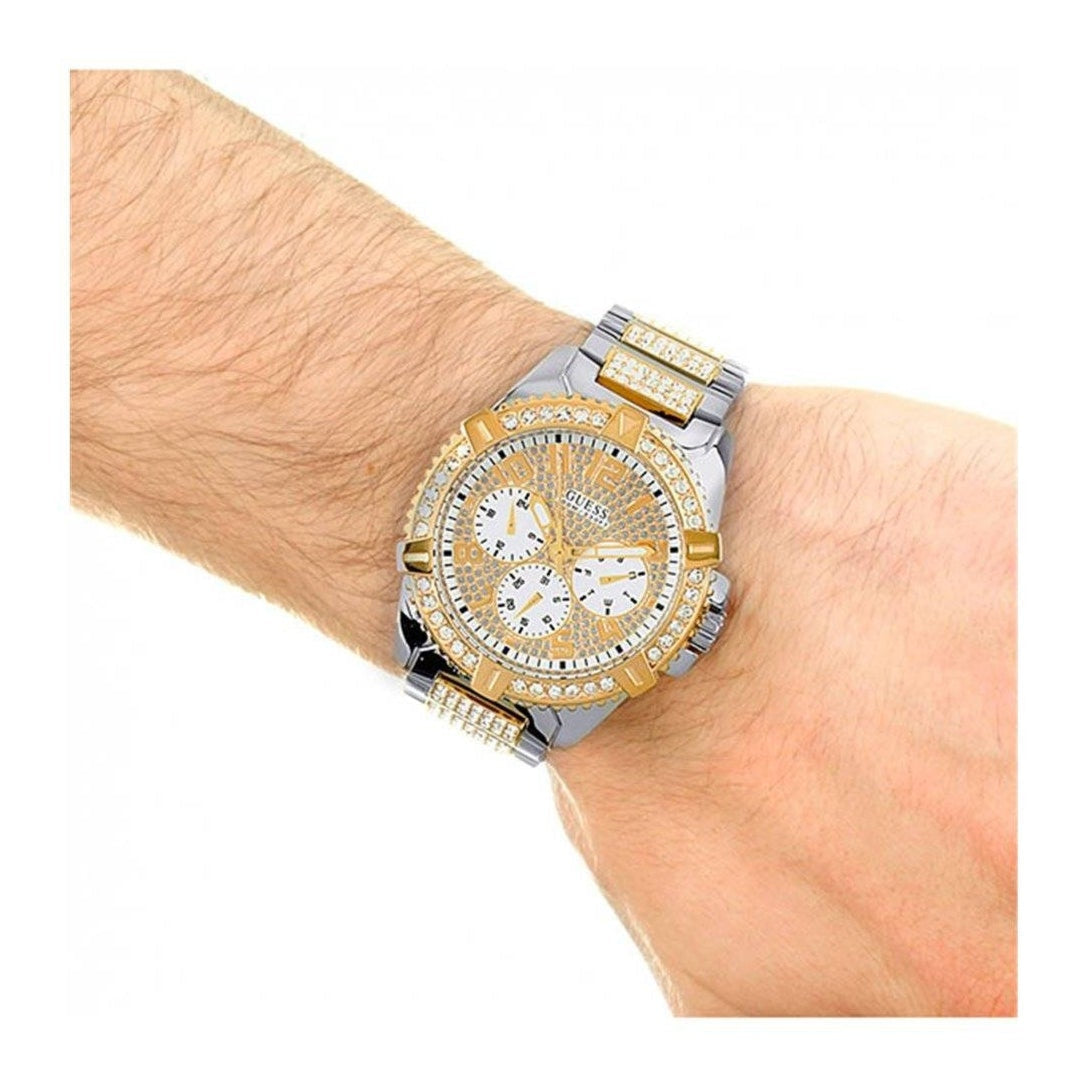  Shop Authentic Guess Frontier Chronograph Crystals Silver Dial Two Tone Steel Strap Watch for Men - W0799G4 - Luxxuri