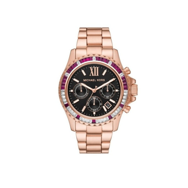  Shop Authentic Michael Kors Everest Chronograph Black Dial Rose Gold Steel Strap Watch for Women - MK6972 - Luxxuri