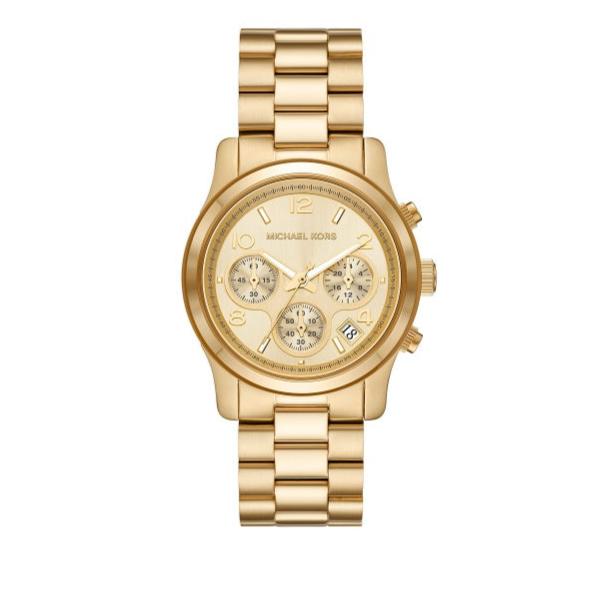  Shop Authentic Michael Kors Runway Chronograph Gold Dial Gold Steel Strap Watch For Women - MK7323 - Luxxuri