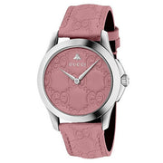  Shop Authentic Gucci G Timeless Quartz Candy Pink Dial Pink Leather Strap Watch For Women - YA1264030 - Luxxuri