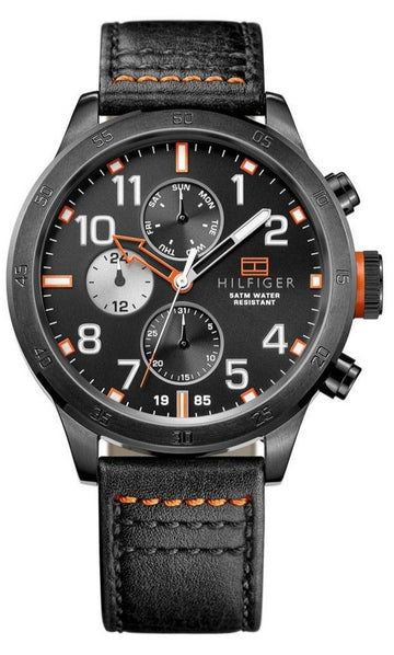  Shop Authentic Tommy Hilfiger Trent Multifunction Black Dial Black Leather Strap Watch for Men - 1791136 - Luxxuri