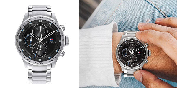  Shop Authentic Tommy Hilfiger Trent Quartz Black Dial Silver Steel Strap Watch For Men - 1791805 - Luxxuri