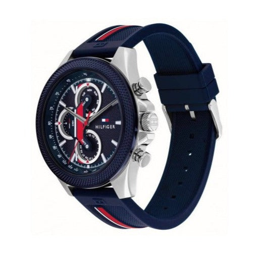  Shop Authentic Tommy Hilfiger Clark Chronograph Blue Dial Black Leather Strap Watch For Men - 1792083 - Luxxuri