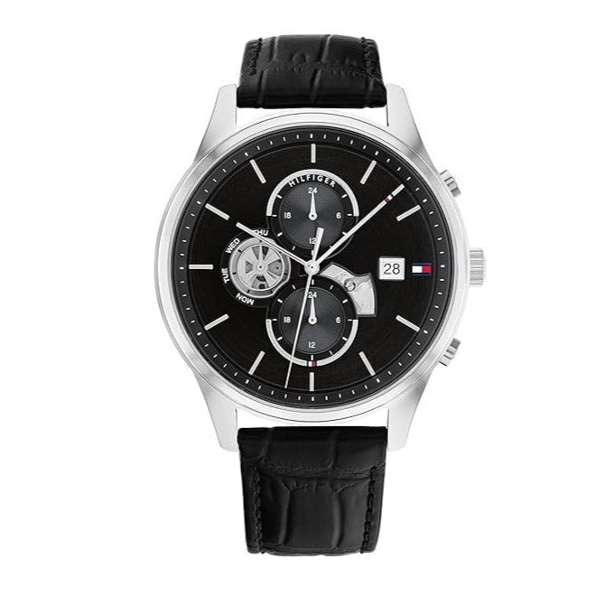  Shop Authentic Tommy Hilfiger Weston Chronograph Black Dial Black Leather Strap Watch For Men - 1710502 - Luxxuri