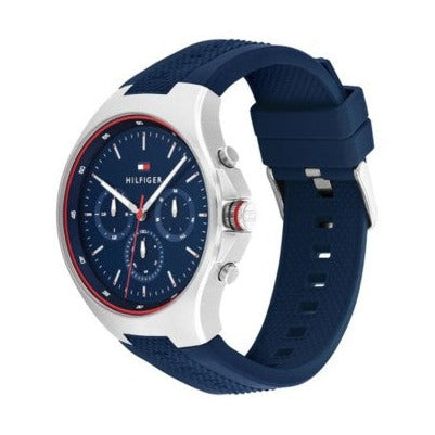  Shop Authentic Tommy Hilfiger Justin Chronograph Blue Dial Blue Rubber Strap Watch for Men - 1792057 - Luxxuri