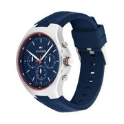  Shop Authentic Tommy Hilfiger Justin Chronograph Blue Dial Blue Rubber Strap Watch for Men - 1792057 - Luxxuri