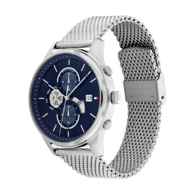  Shop Authentic Tommy Hilfiger Weston Chronograph Blue Dial Silver Mesh Bracelet Watch For Men - 1710504 - Luxxuri