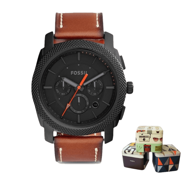  Shop Authentic Fossil Machine Chronograph Black Dial Brown Leather Strap Watch for Men - FS5234 - Luxxuri