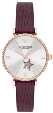  Shop Authentic Emporio Armani Meccanico Automatic Silver Dial Burgundy Leather Strap Watch For Women - AR60044 - Luxxuri