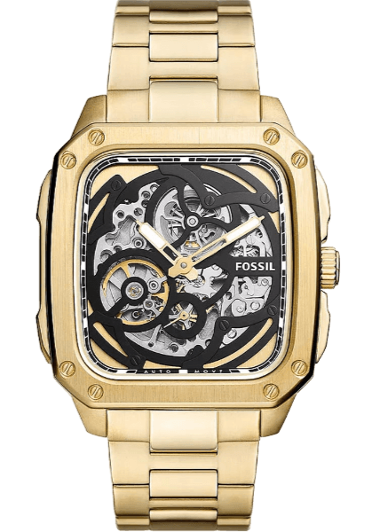  Shop Authentic Fossil Inscription Automatic Skeleton Black Dial Gold Steel Strap Watch for Men - BQ2573 - Luxxuri