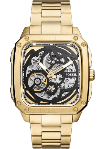  Shop Authentic Fossil Inscription Automatic Skeleton Black Dial Gold Steel Strap Watch for Men - BQ2573 - Luxxuri