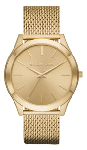  Shop Authentic Michael Kors Slim Runway Quartz Gold Dial Gold Mesh Bracelet Watch For Women - MK8625 - Luxxuri