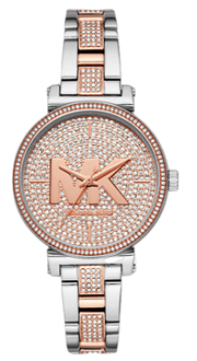  Shop Authentic Michael Kors Sofie Crystals Glitz Rose Gold Dial Two Tone Steel Strap Watch For Women - MK4446 - Luxxuri