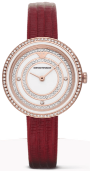  Shop Authentic Emporio Armani Two-Hand Analog White Dial Red Leather Strap Watch For Women - AR11532 - Luxxuri