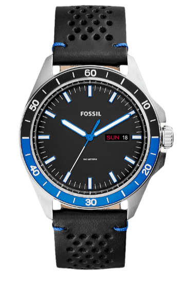  Shop Authentic Fossil Sport 54 Day Date Black Dial Black Leather Strap Watch for Men - FS5321 - Luxxuri