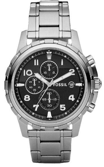  Shop Authentic Fossil Dean Chronograph Black Dial Silver Steel Strap Watch for Men - FS4542 - Luxxuri