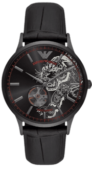  Shop Authentic Emporio Armani Meccanico Skeleton Black Dial Black Leather Strap Watch For Men - AR60046 - Luxxuri