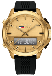  Shop Authentic Tommy Hilfiger Jeans Digital Analog Gold Dial Black Rubber Strap Watch For Women  - 1791762 - Luxxuri