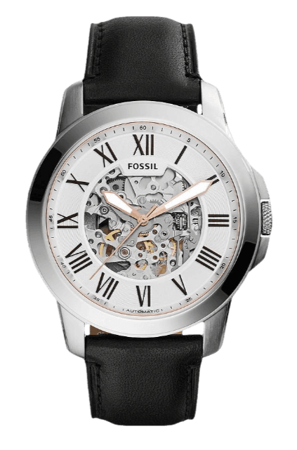  Shop Authentic Fossil Grant Automatic Skeleton White Dial Black Leather Strap Watch for Men - ME3101 - Luxxuri
