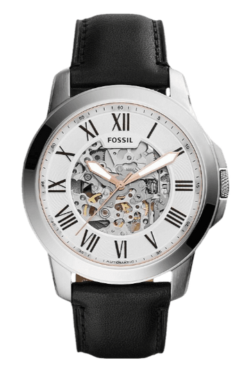  Shop Authentic Fossil Grant Automatic Skeleton White Dial Black Leather Strap Watch for Men - ME3101 - Luxxuri