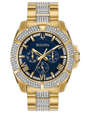  Shop Authentic Bulova Crystal Collection Blue Dial Gold Steel Strap Watch for Men - 98C128 - Luxxuri