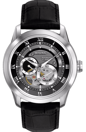  Shop Authentic Bulova BVA Classic Automatic Silver Dial Black Leather Strap Watch for Men - 96A135 - Luxxuri