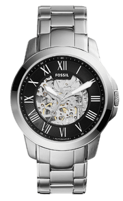  Shop Authentic Fossil Grant Automatic Skeleton Black Dial Silver Steel Strap Watch for Men - ME3103 - Luxxuri
