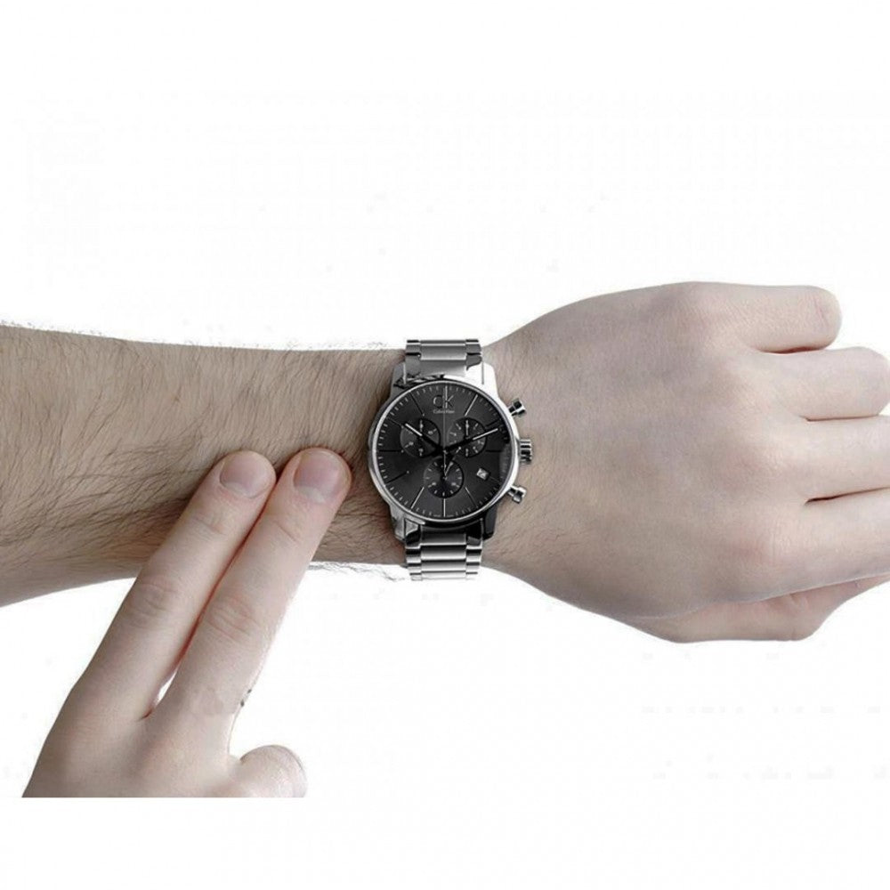  Shop Authentic Calvin Klein City Chronograph Black Dial Silver Steel Strap Watch for Men - K2G27143 - Luxxuri